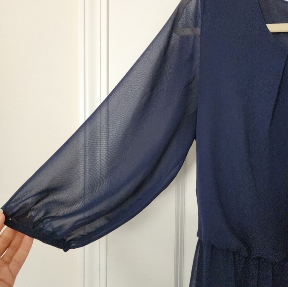 AB Studio sheer navy blue dress, long sleeves, large - Picture 2 of 4